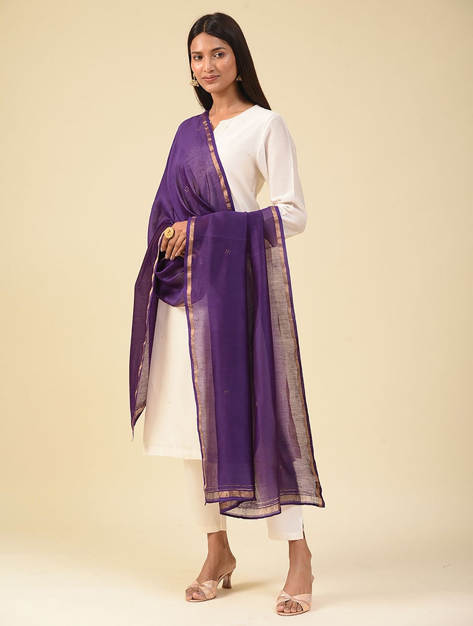 Women Purple Kamdani Silk Cotton Stole