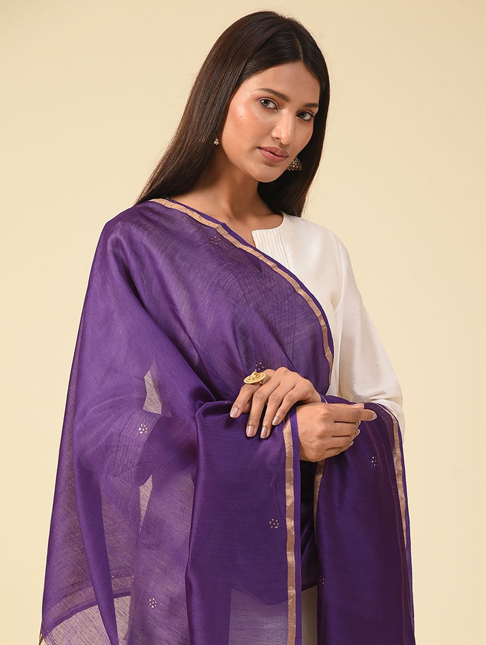 Women Purple Kamdani Silk Cotton Stole