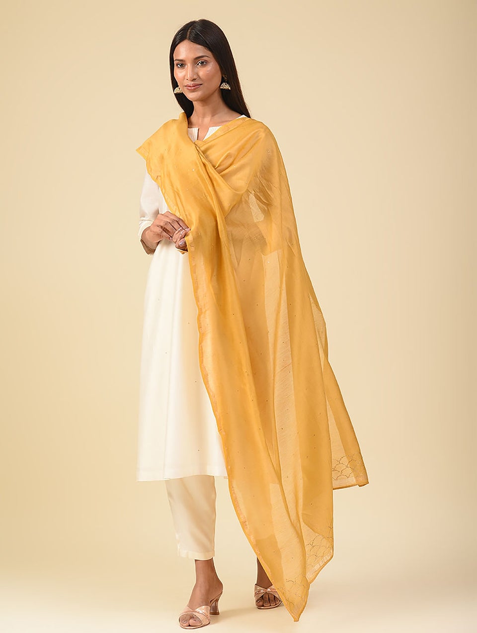 Women Yellow Kamdani Silk Cottonstole