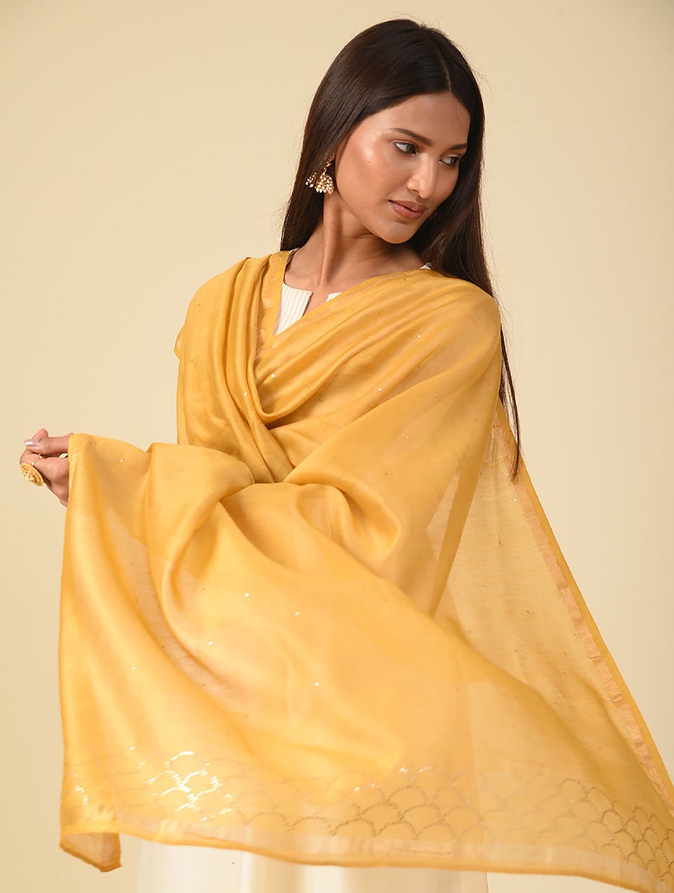 Women Yellow Kamdani Silk Cottonstole