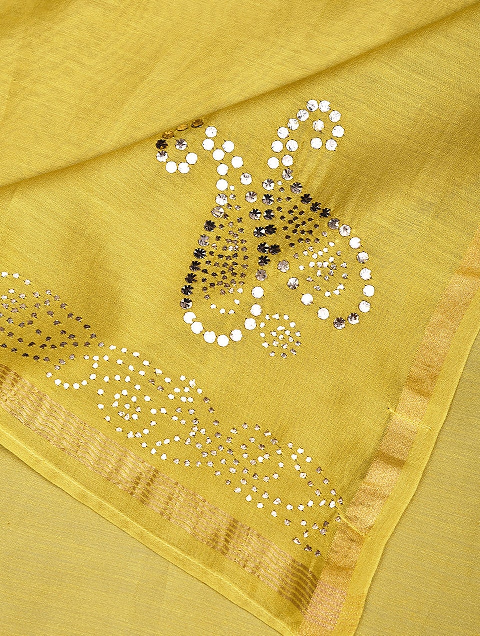 Women Yellow Kamdani Silk Cotton Stole
