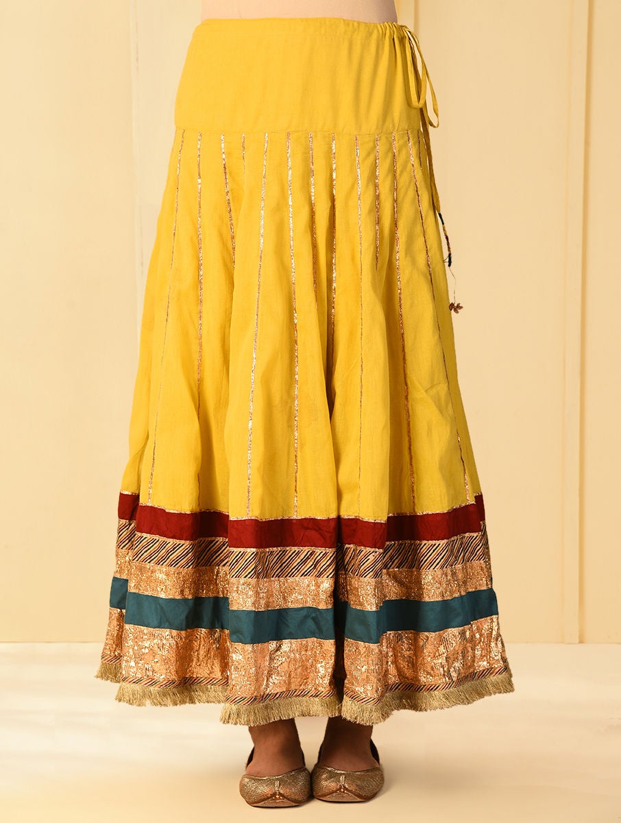 Women Yellow Gota Embroidered Cotton Lehenga