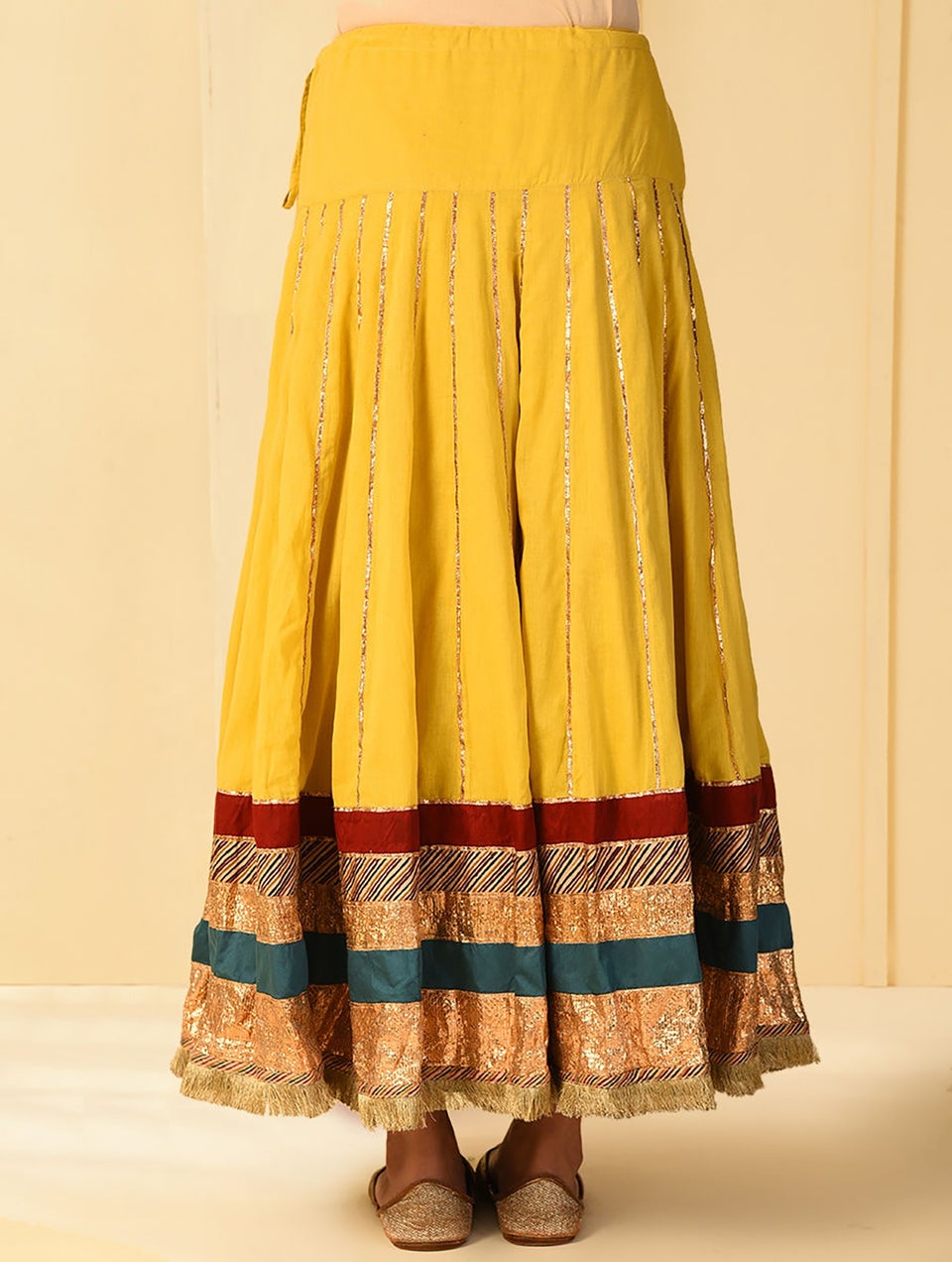 Women Yellow Gota Embroidered Cotton Lehenga - S-M