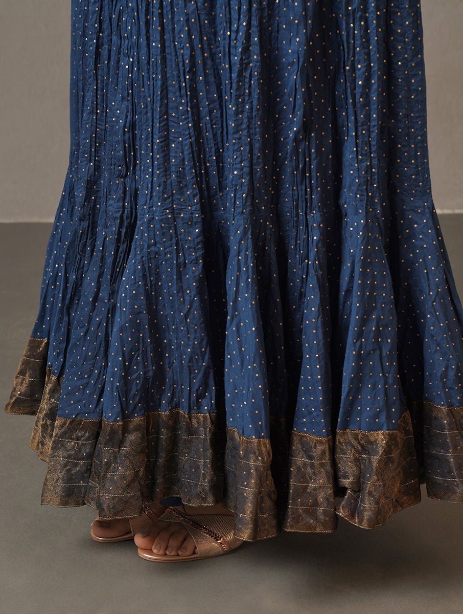 Women Blue Tie-Up Crinkled Cotton Skirt With Khadi