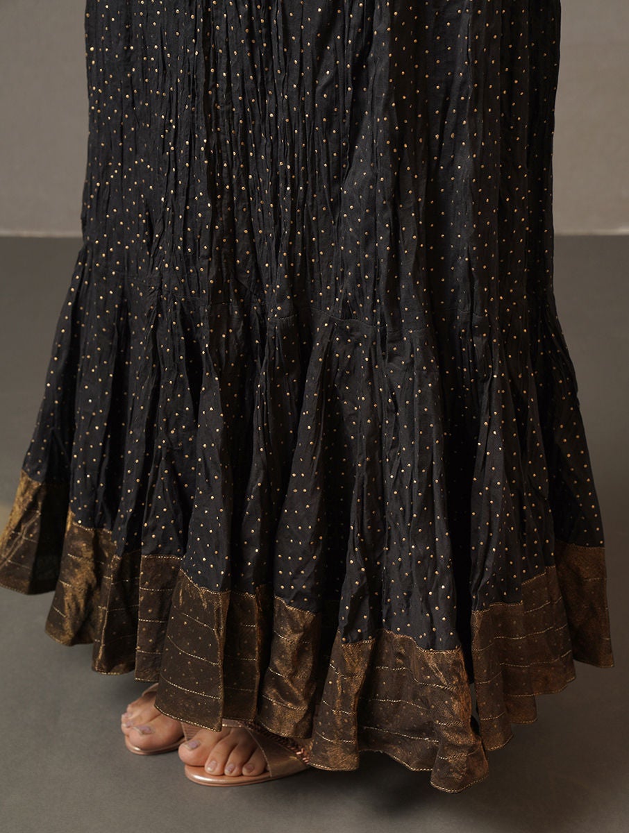 Women Black Tie-Up Crinkled Cotton Skirt With Khadi