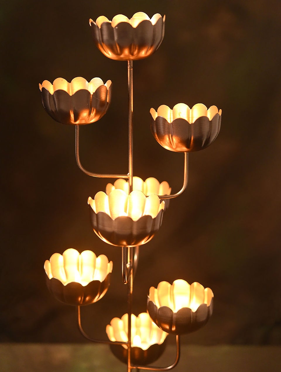 Golden Metal Floral Tea Lights Holder