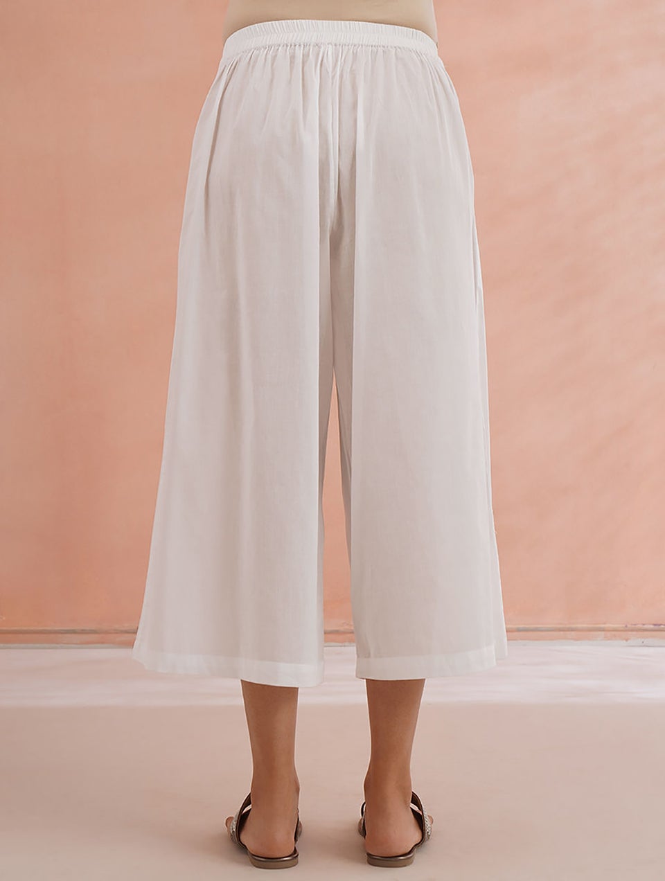 White Elasticated Waist Cotton Culotte - XS