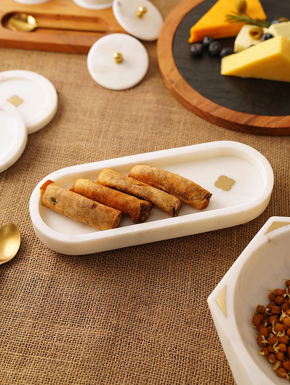 Handcrafted White Marble Tray With Inlay Work