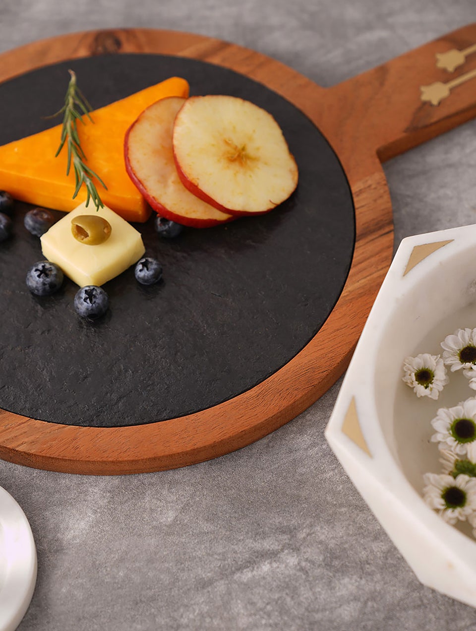 Handcrafted Marble And Wooden Cheese Board