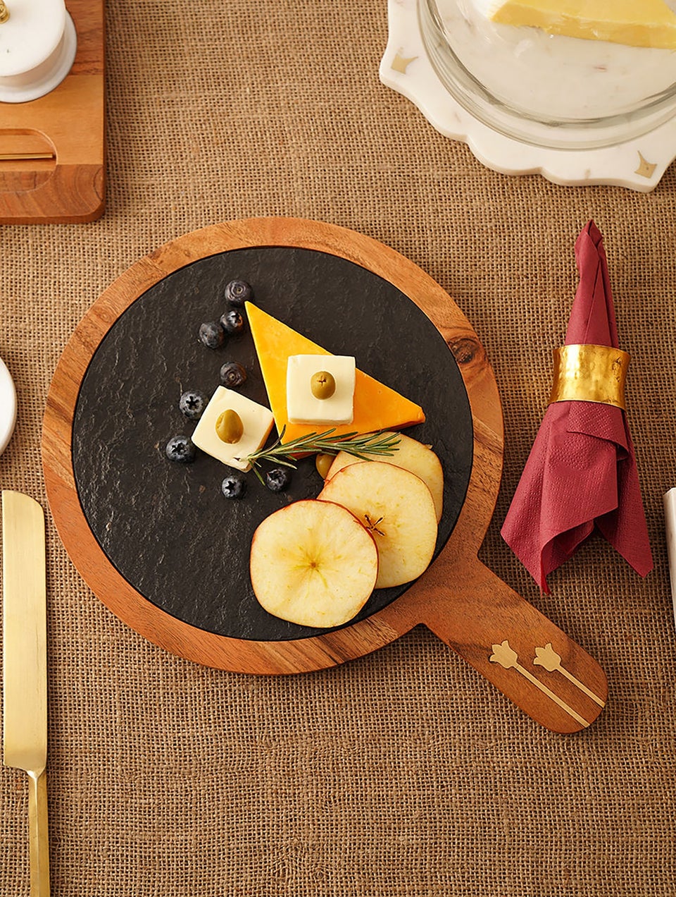Handcrafted Marble And Wooden Cheese Board