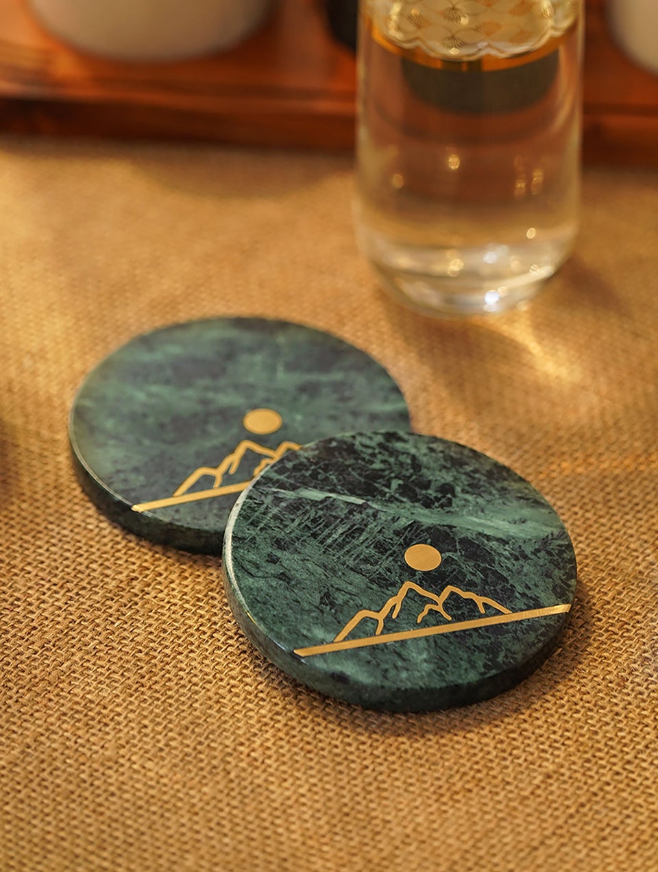 Handcrafted Marble Coasters With Brass Inlay