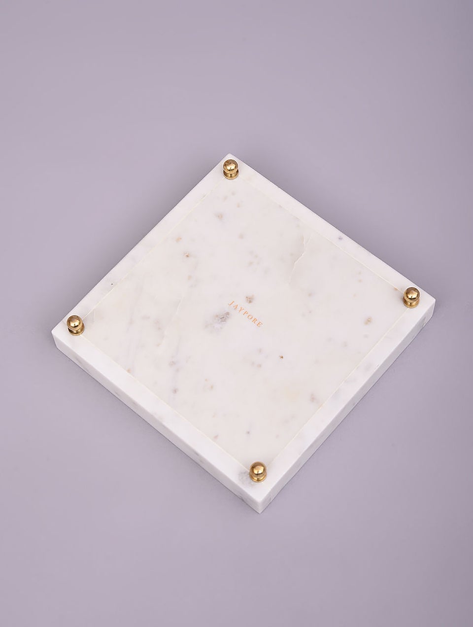 Handcrafted White Marble Utility Tray With Brass Inlay