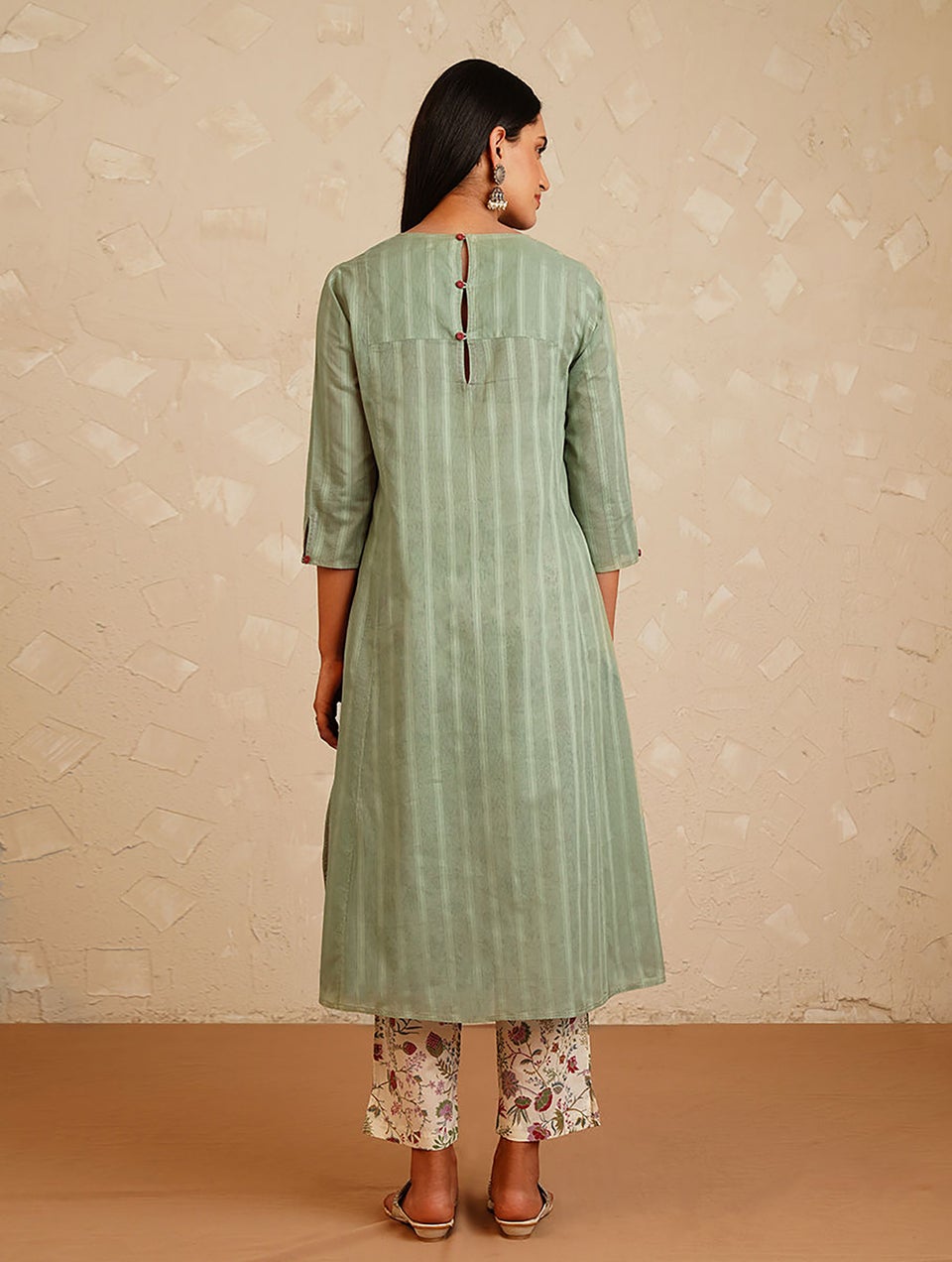 Women Green Cotton Round Neck Regular Fit Kurta - XXL