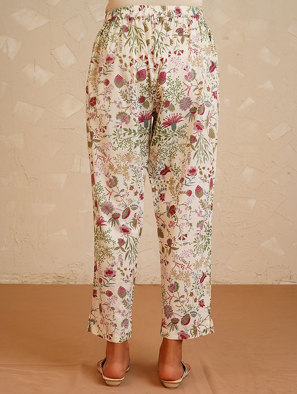 Multicolor Printed Elasticated Waist Cotton Pants - XS