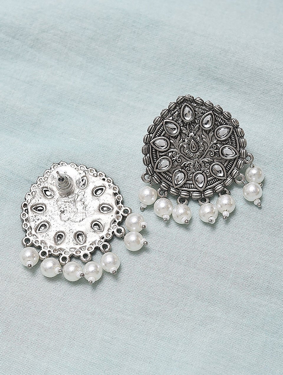 Silver Tone Tribal Stud Earrings