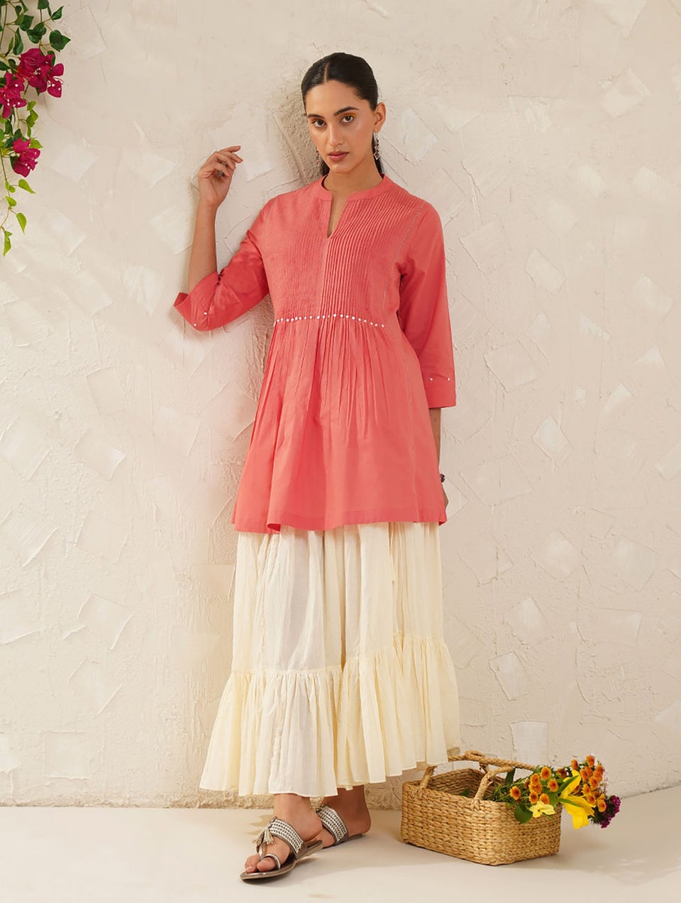 Women Ivory Cotton Ankle Length Skirt Off White Cream