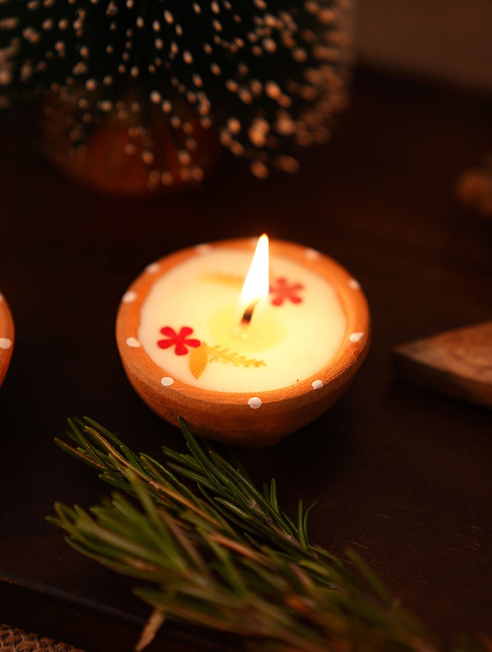 Handcrafted Earthen Christmas Candle Set In A Gift Box