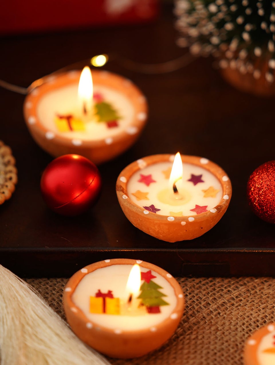 Handcrafted Earthen Christmas Candle Set In A Gift Box