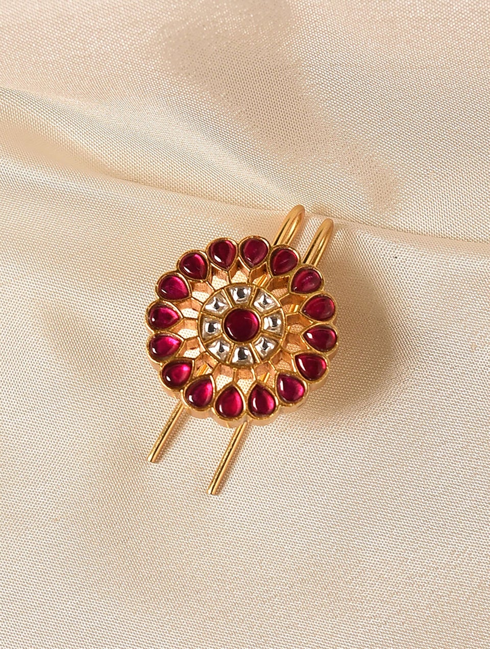 Women Red Gold Tone Silver Juda Pin With Kempstones