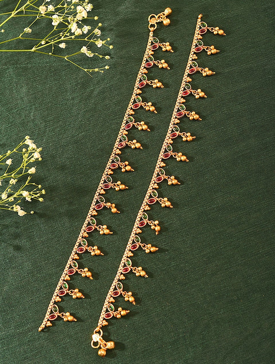 Red Green Tone Temple Anklets