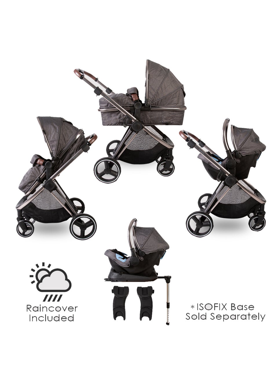Red Kite Push Me Pace Icon 3 in 1 Travel System Pram 105.5cm x 59cm x 92cm Matalan