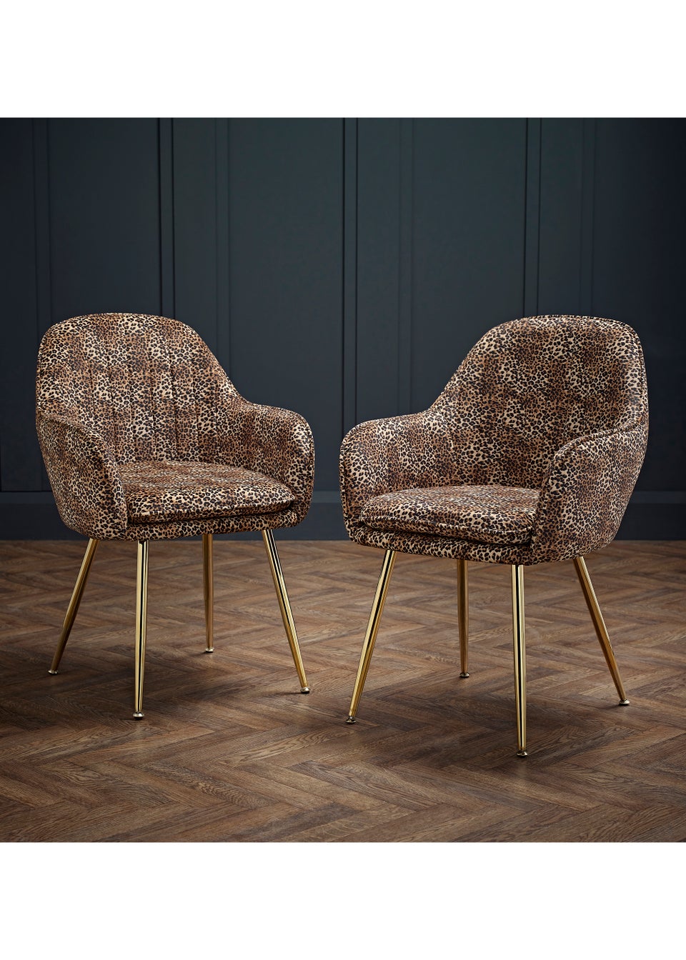 LPD Furniture Set of 2 Lara Dining Chairs Leopard Print
