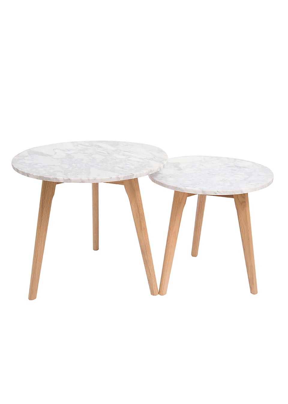 LPD Furniture Harlow Round Nest Of Tables Oak-White Marble Top (450x0x500mm)