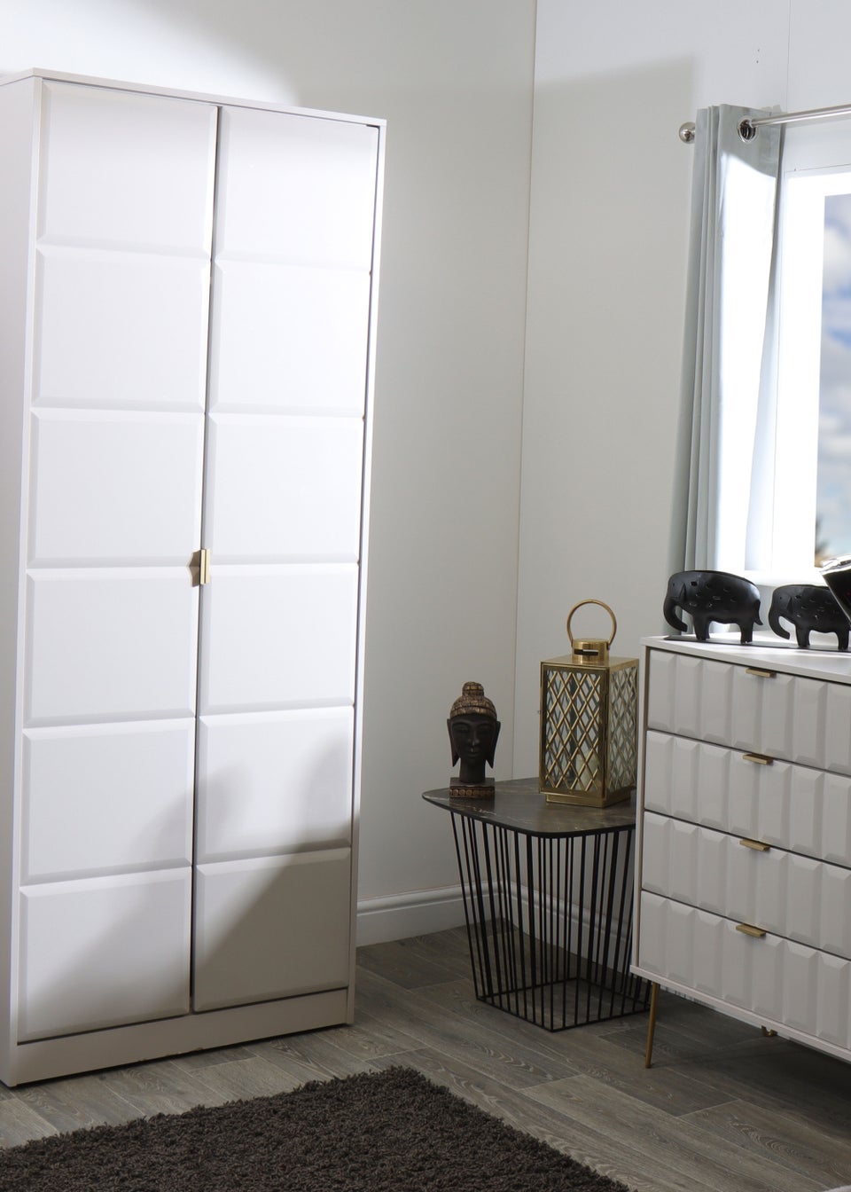 Swift Cube 2 Door 2 Drawer Tall Wardrobe (197cm x 53cm x 74cm)