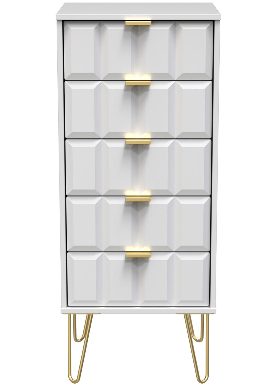 Swift Cube 5 Drawer Tall Bedside Cabinet (107.5cm x 41.5cm x 39.5cm)