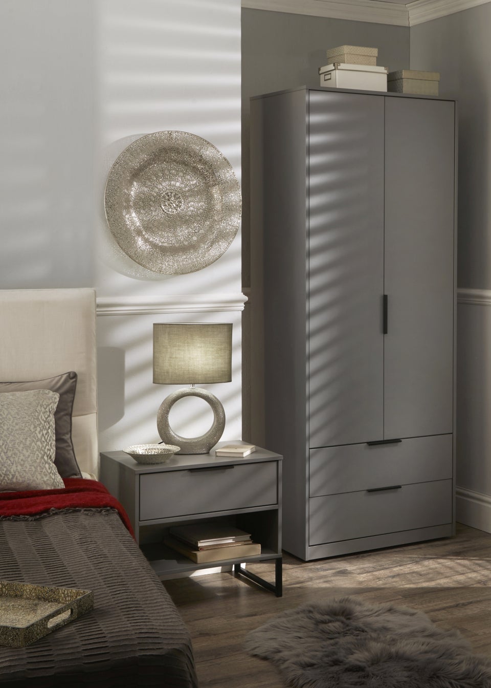 Swift Cordoba Grey Double 1 Drawer Bedside Cabinet (54cm x 39.5cm x 57.5cm)