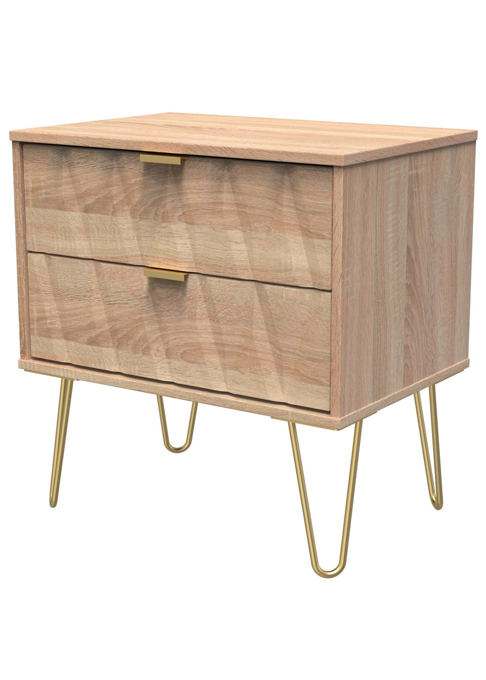 Swift Prism 2 Drawer Midi Bedside Cabinet (52.5cm x 39.5cm x 57cm)