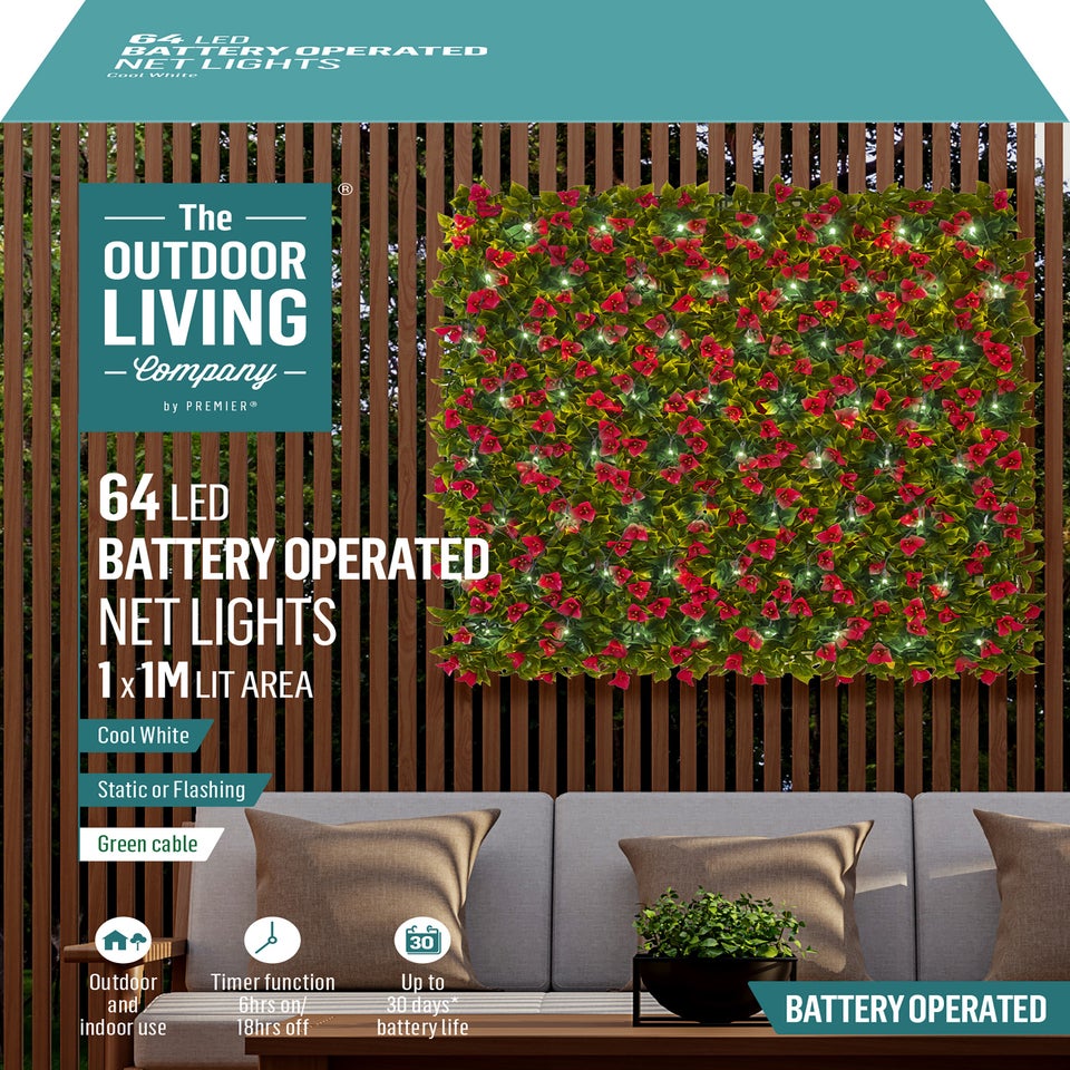 Premier Decorarions 64 Cool White Battery Operated Net Lights