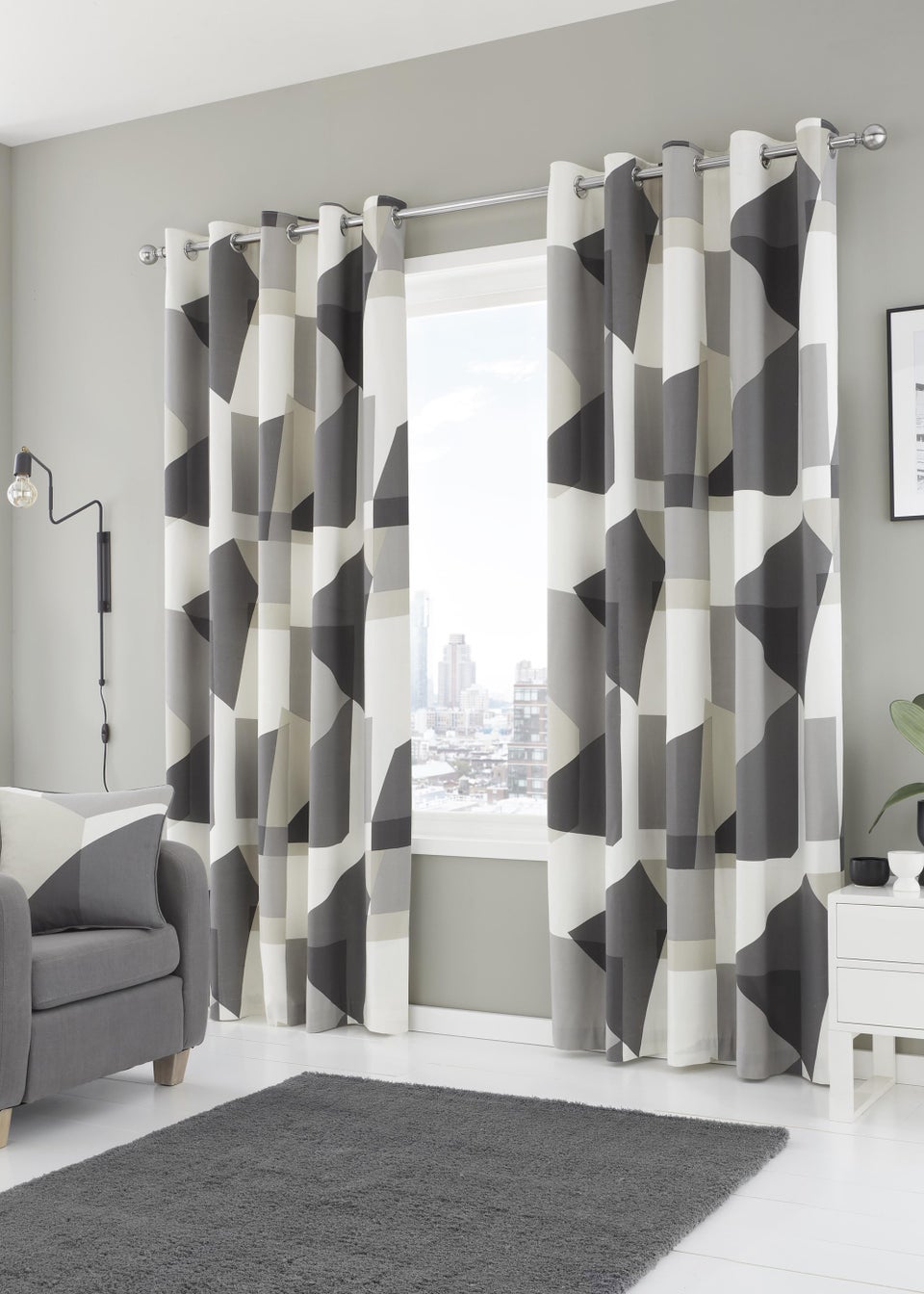 Fusion Geometra Pair of Eyelet Curtains