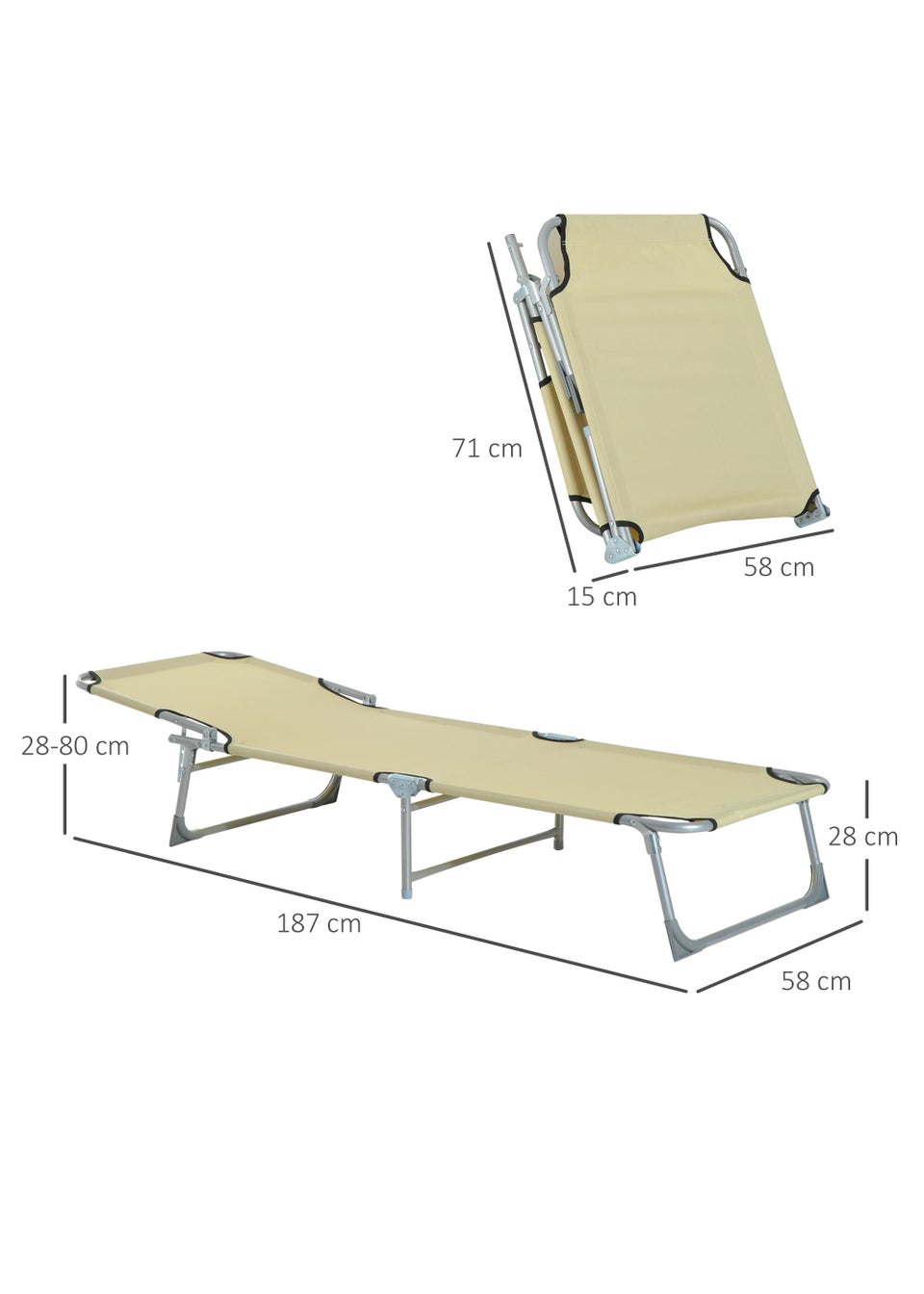 Outsunny Foldable Camping Lounger (187cm x 58cm x 30cm)
