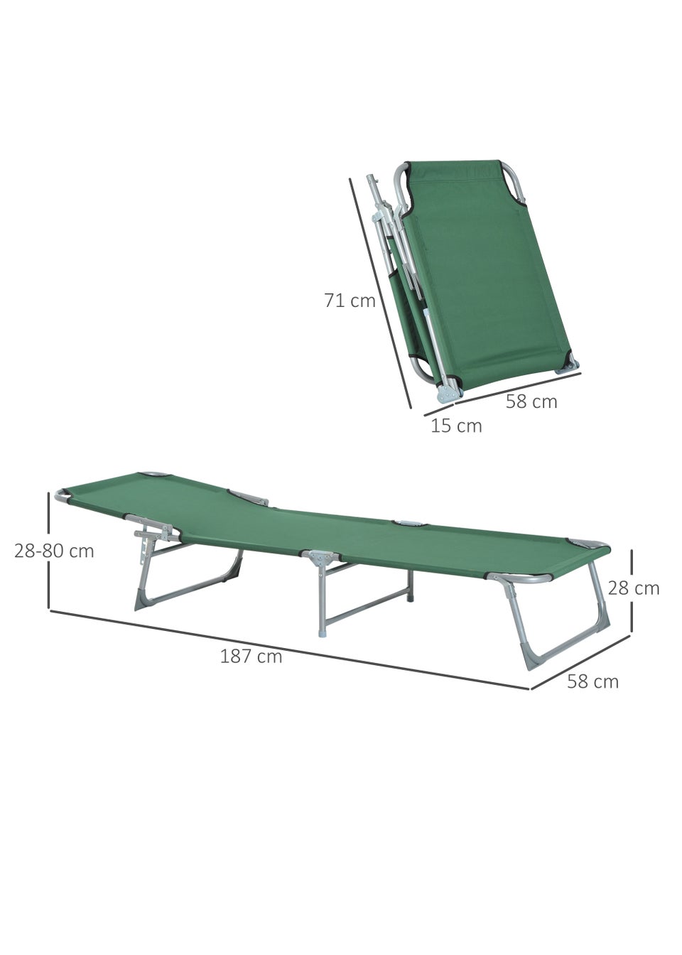 Outsunny Foldable Camping Lounger (187cm x 58cm x 30cm)