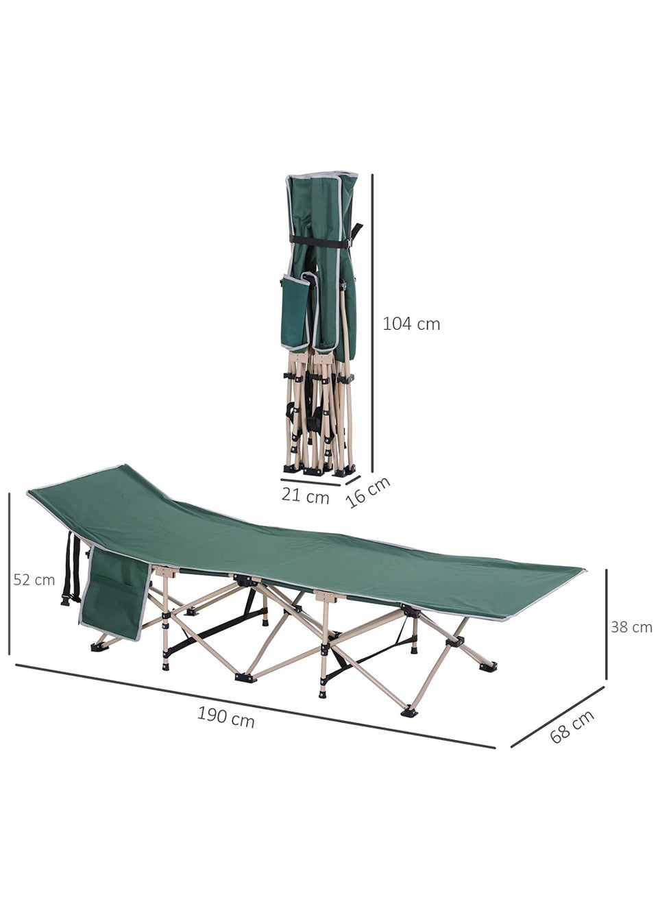 Outsunny Single Foldable Camping Bed (190cm x 68cm x 52cm)