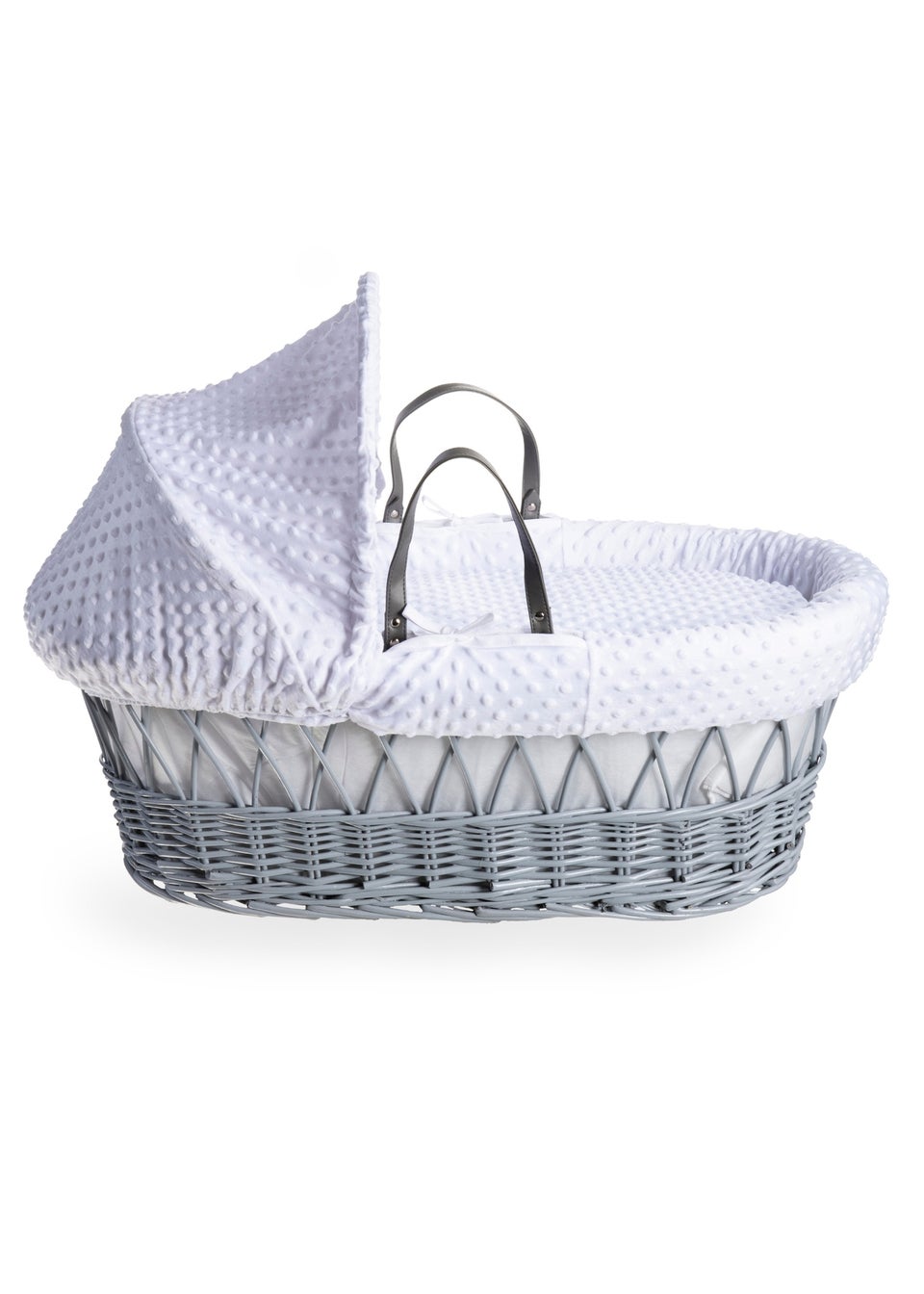 Clair de Lune White Dimple - Grey Wicker Moses Basket