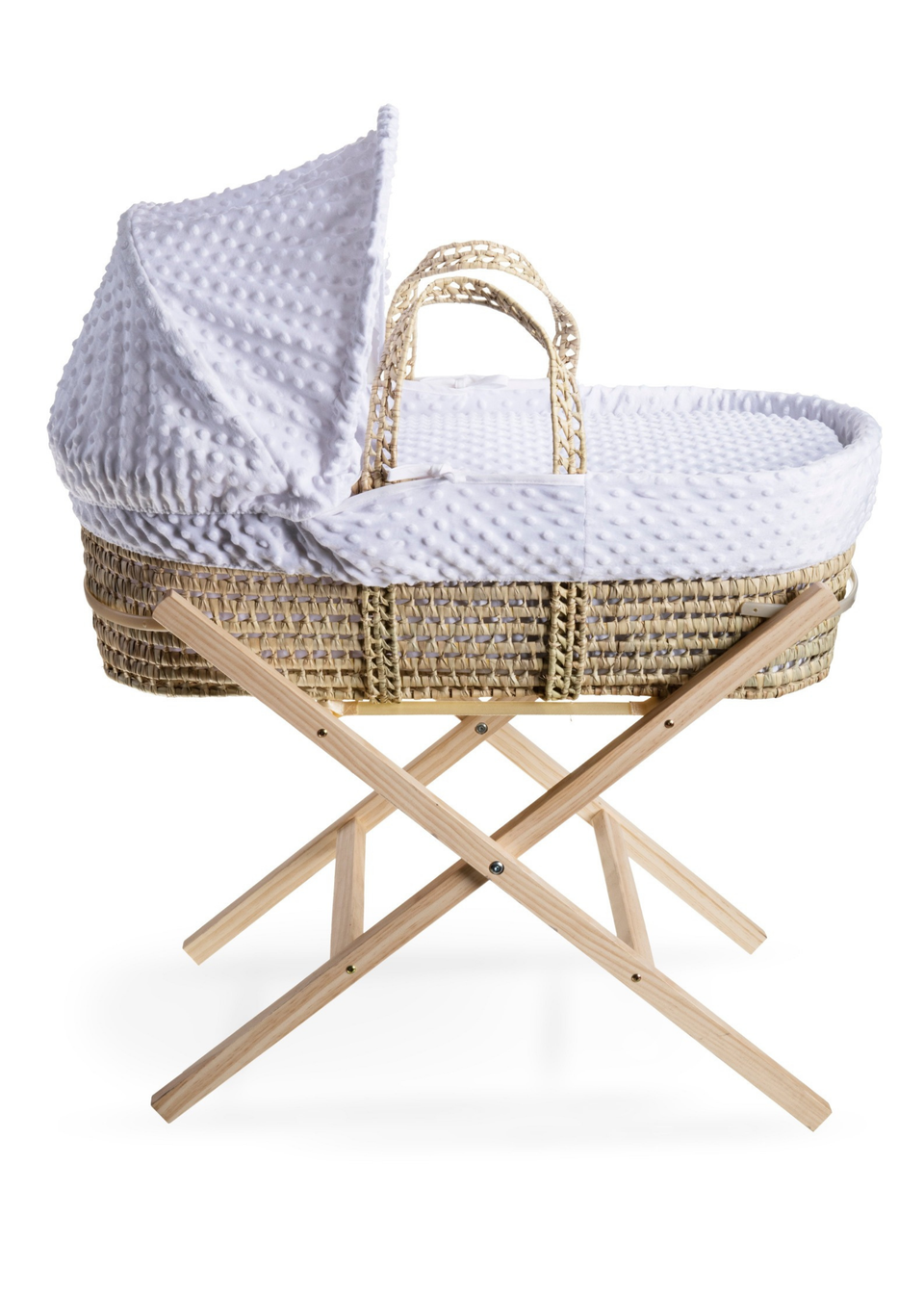 Clair de Lune Dimple Palm Moses Basket with Natural Stand