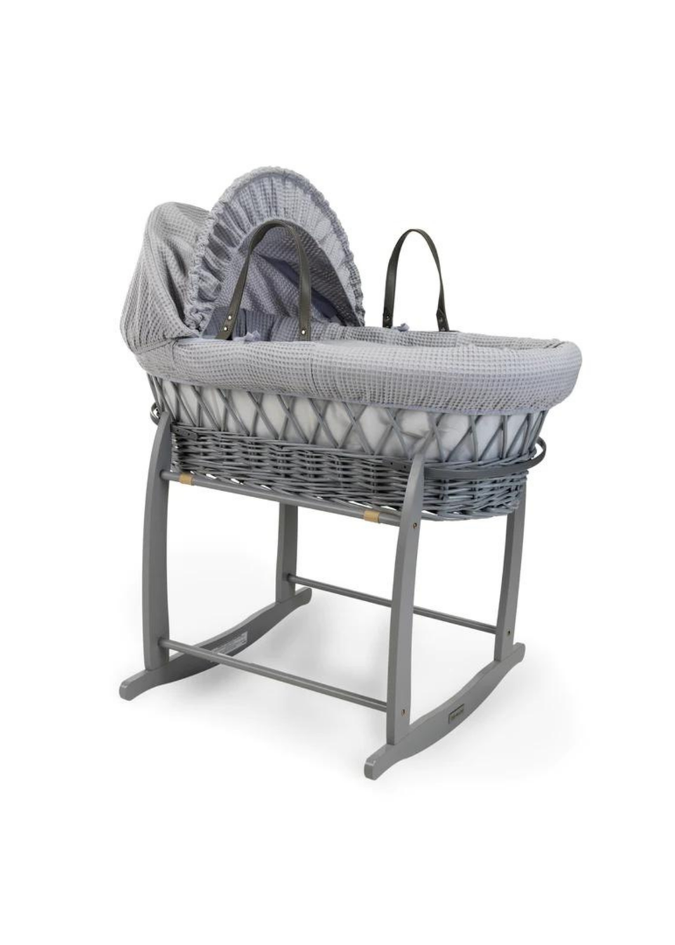 Clair de Lune Grey Waffle Wicker Moses Basket with Deluxe Rocking Stand