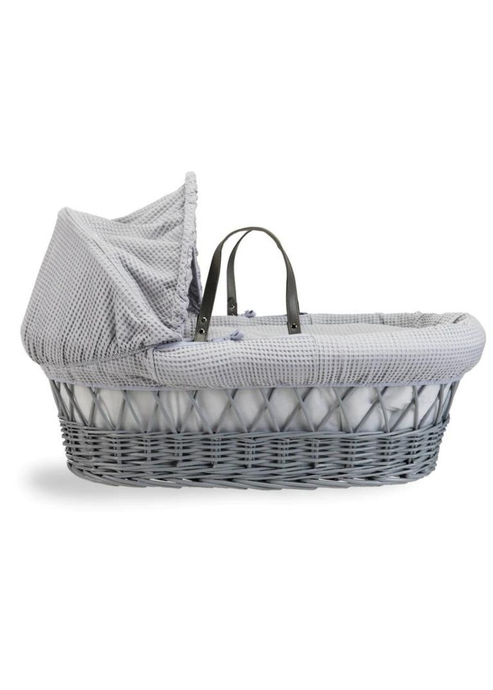 Clair de Lune Grey Waffle Wicker Moses Basket with Deluxe Rocking Stand