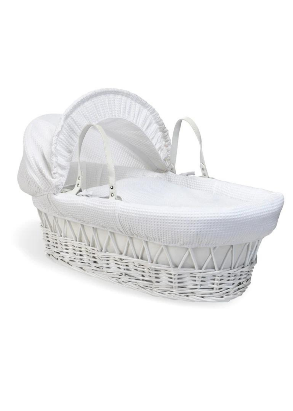 Clair de Lune White Waffle Wicker Moses Basket with Deluxe Rocking Stand