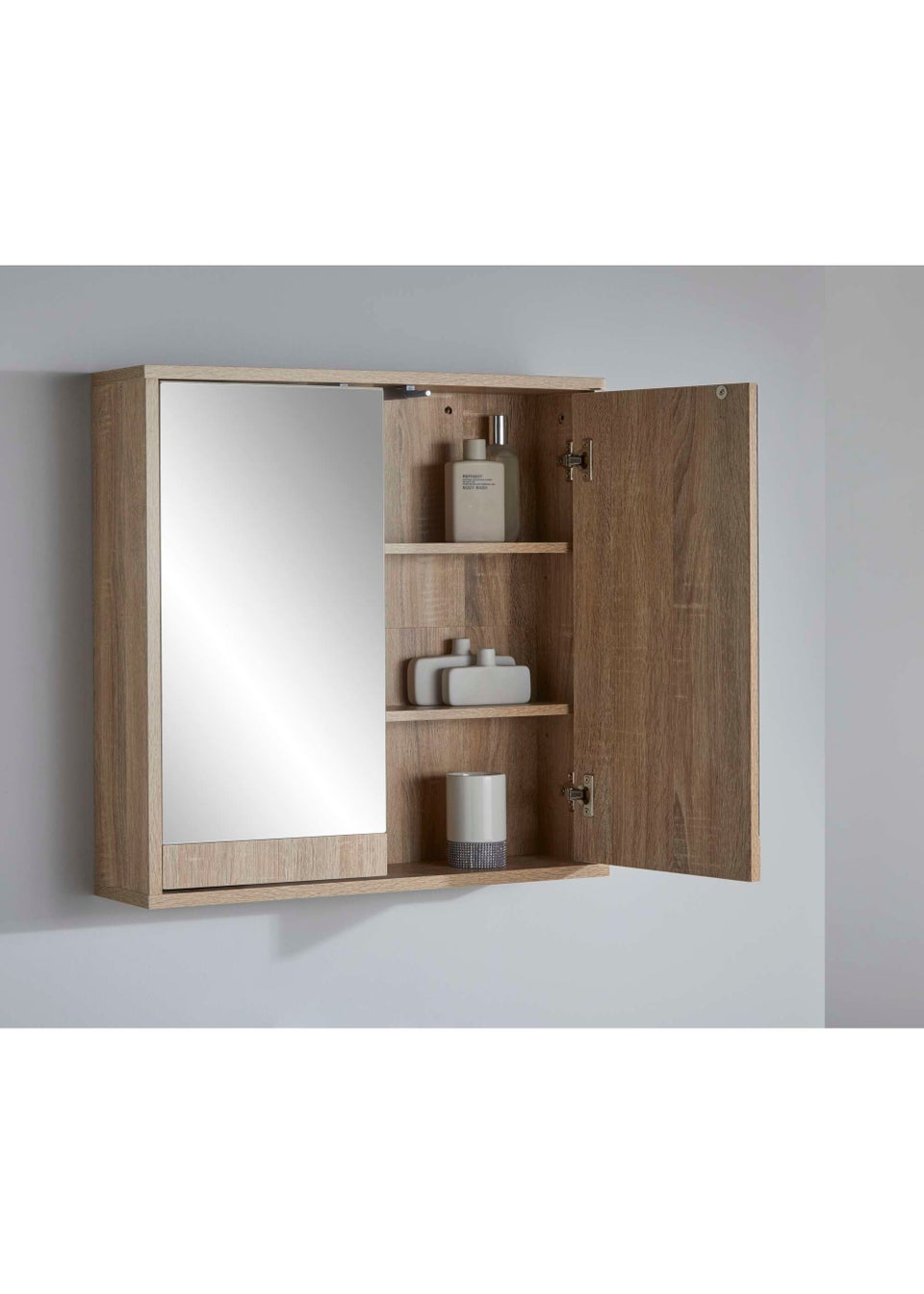 Lloyd Pascal Castleton Oak Effect Double Mirror Cabinet Natural (60cm x 60cm x 15cm)