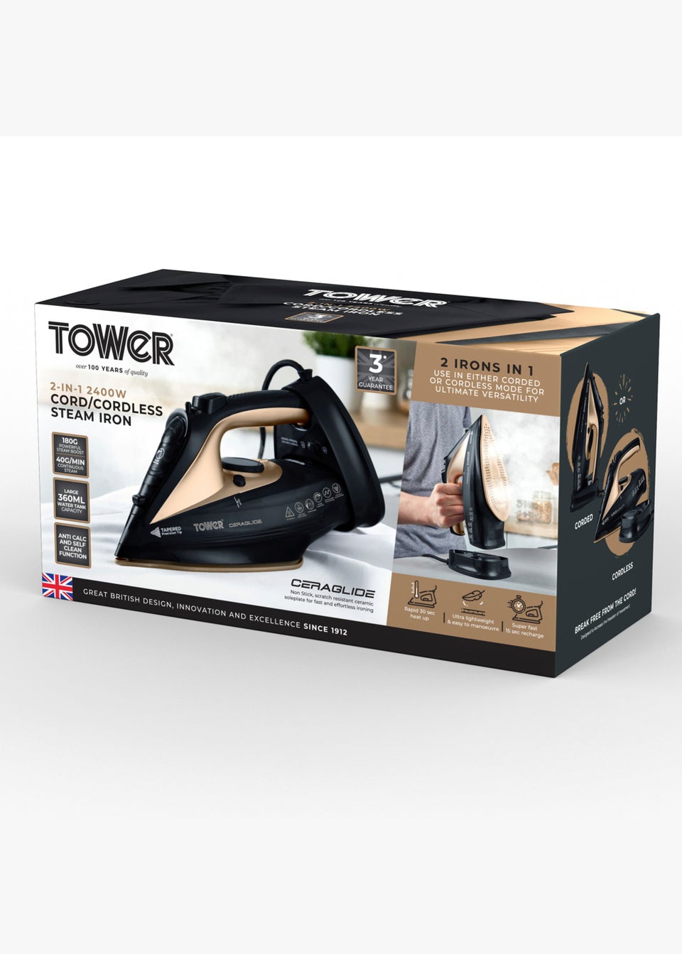 Tower CeraGlide 2400W Cord Cordless Steam Iron