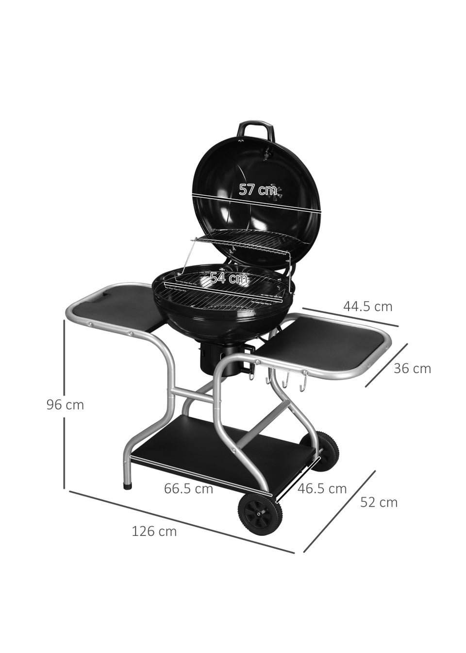 Outsunny Charcoal Trolley Barbecue Grill with Wheels (126cm x 52cm x 96cm)