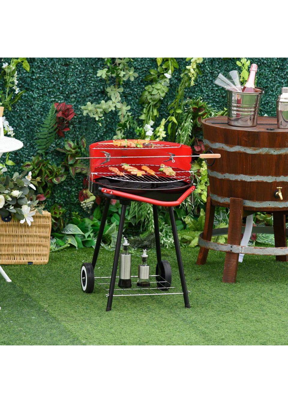 Outsunny Charcoal Trolley Barbecue Grill with Wheels (51cm x 70cm x 75.5cm)