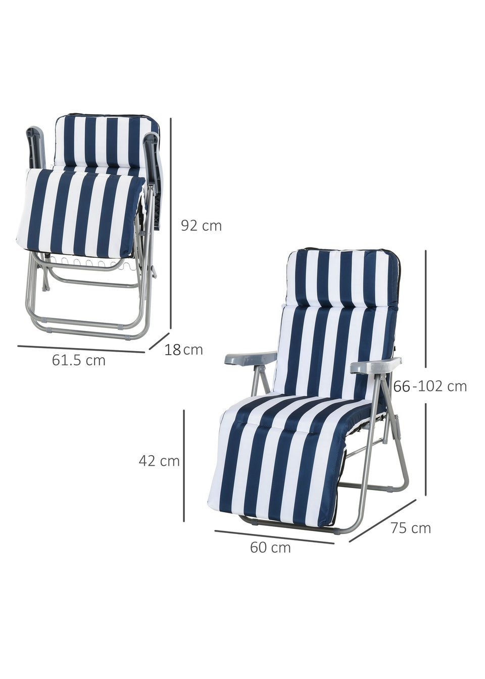 Outsunny Set of 2 Garden Patio Foldable  Sun Recliners Loungers