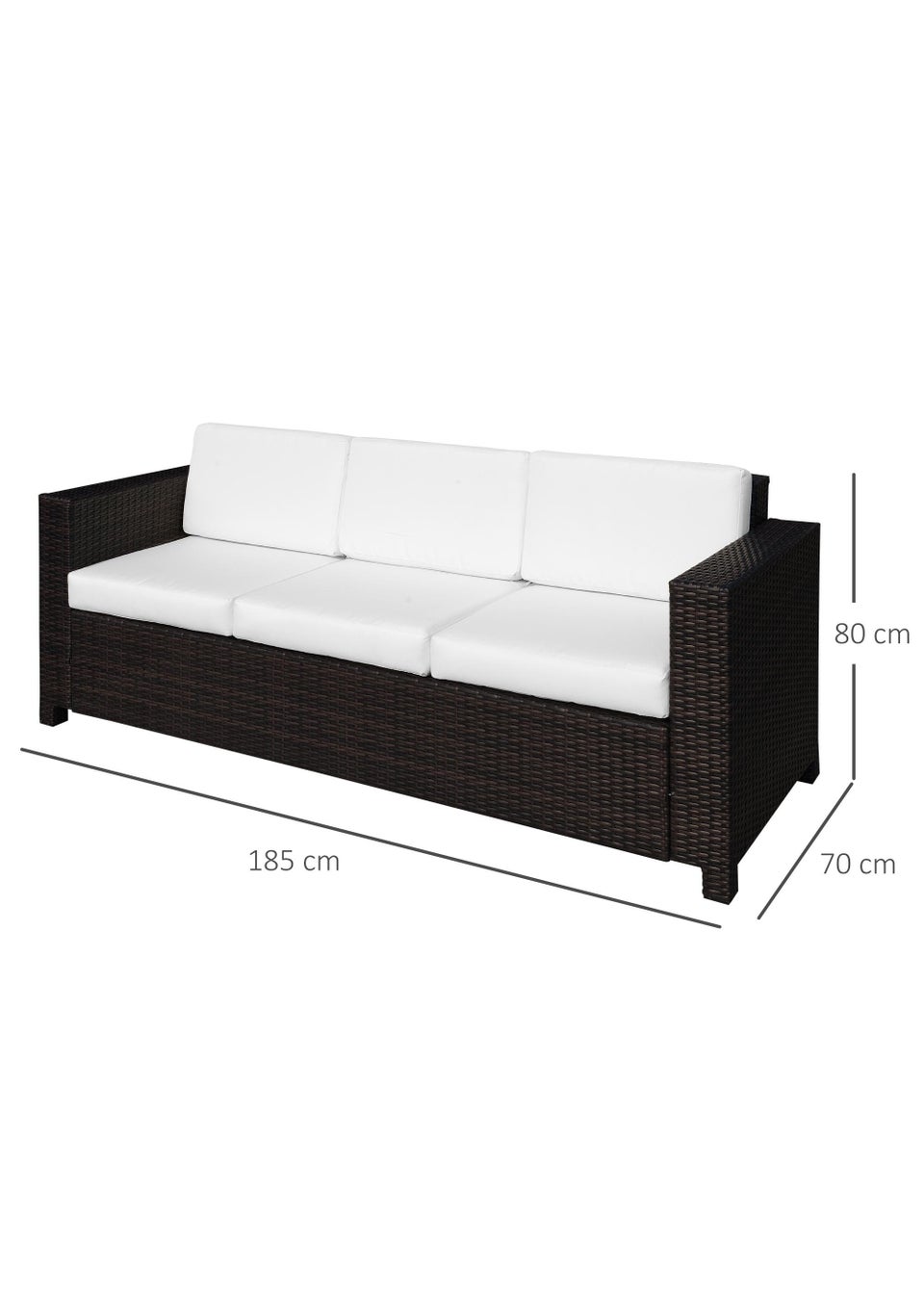 Outsunny Rattan Wicker 3 Seater Sofa (185cm x 70cm x 80cm)