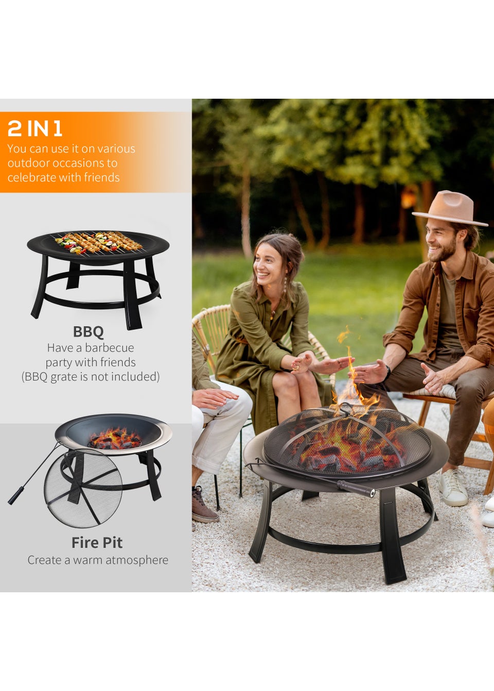 Outsunny Round Metal Fire Pit (76cm x 53cm)