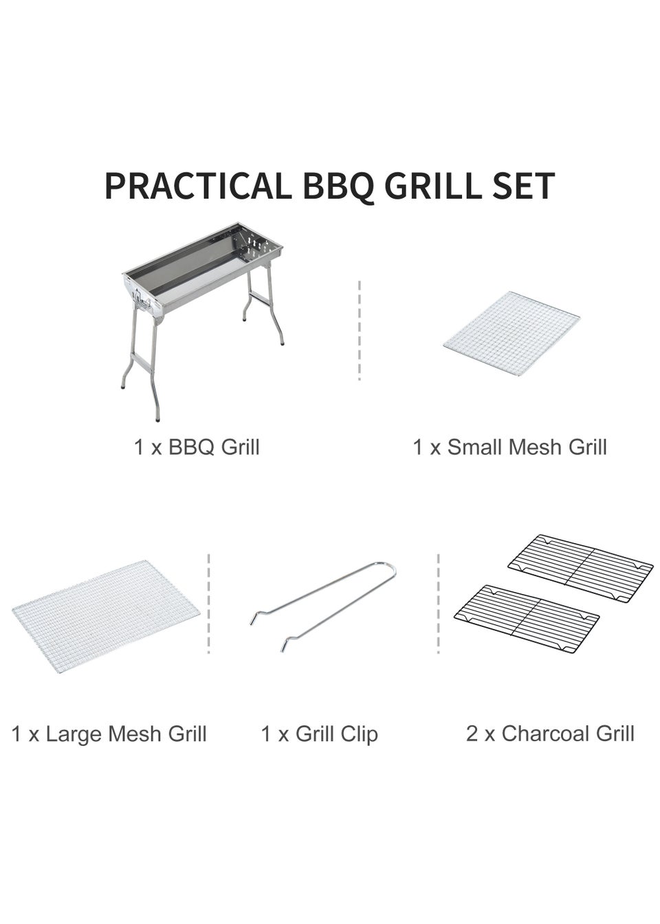 Outsunny Portable Stainless Steel Charcoal Barbecue (73cm x 33cm x 71cm)
