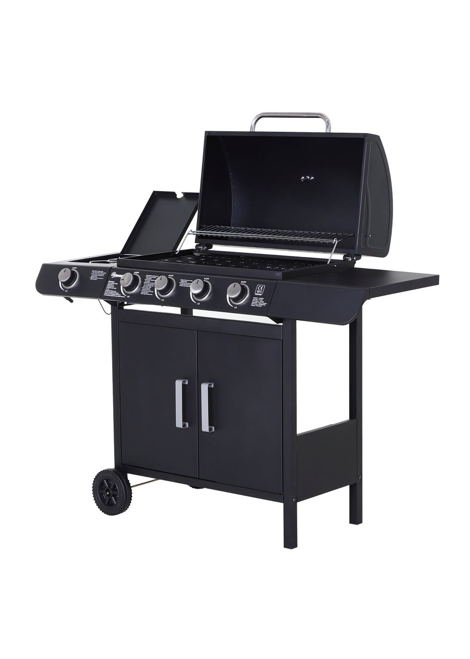 Outsunny 4+1 Gas Burner Grill BBQ Trolley with Storage Side Table and Wheels